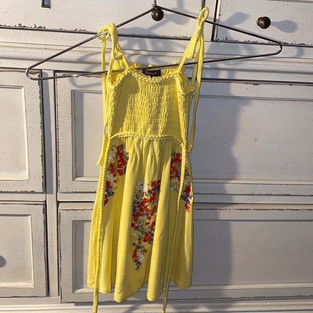 Imoga dress yellow summer floral embroidery 2 yrs
